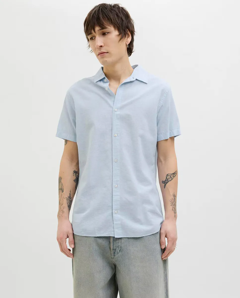 

Мужская рубашка с короткими рукавами и slim-кроем Jack & Jones, синий