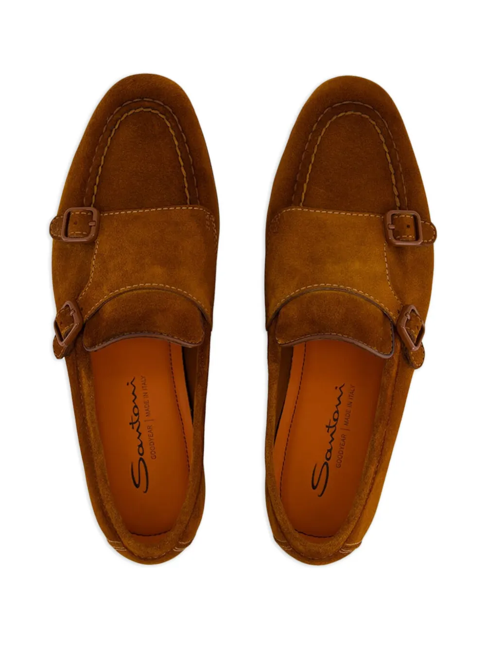 Замшевые лоферы с двумя пряжками Santoni, коричневый — фото 4