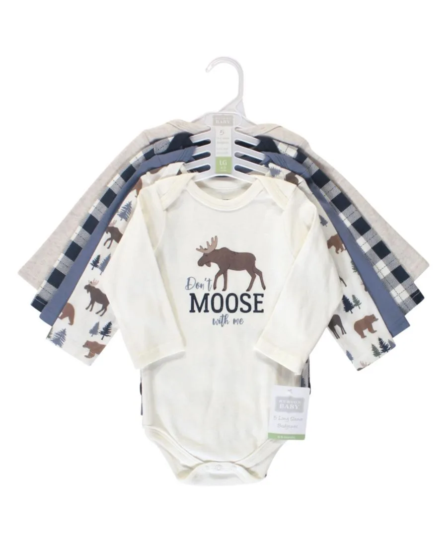 Коллекция из пяти хлопковых боди с длинными рукавами Hudson Baby, Moose Bear — фото 4