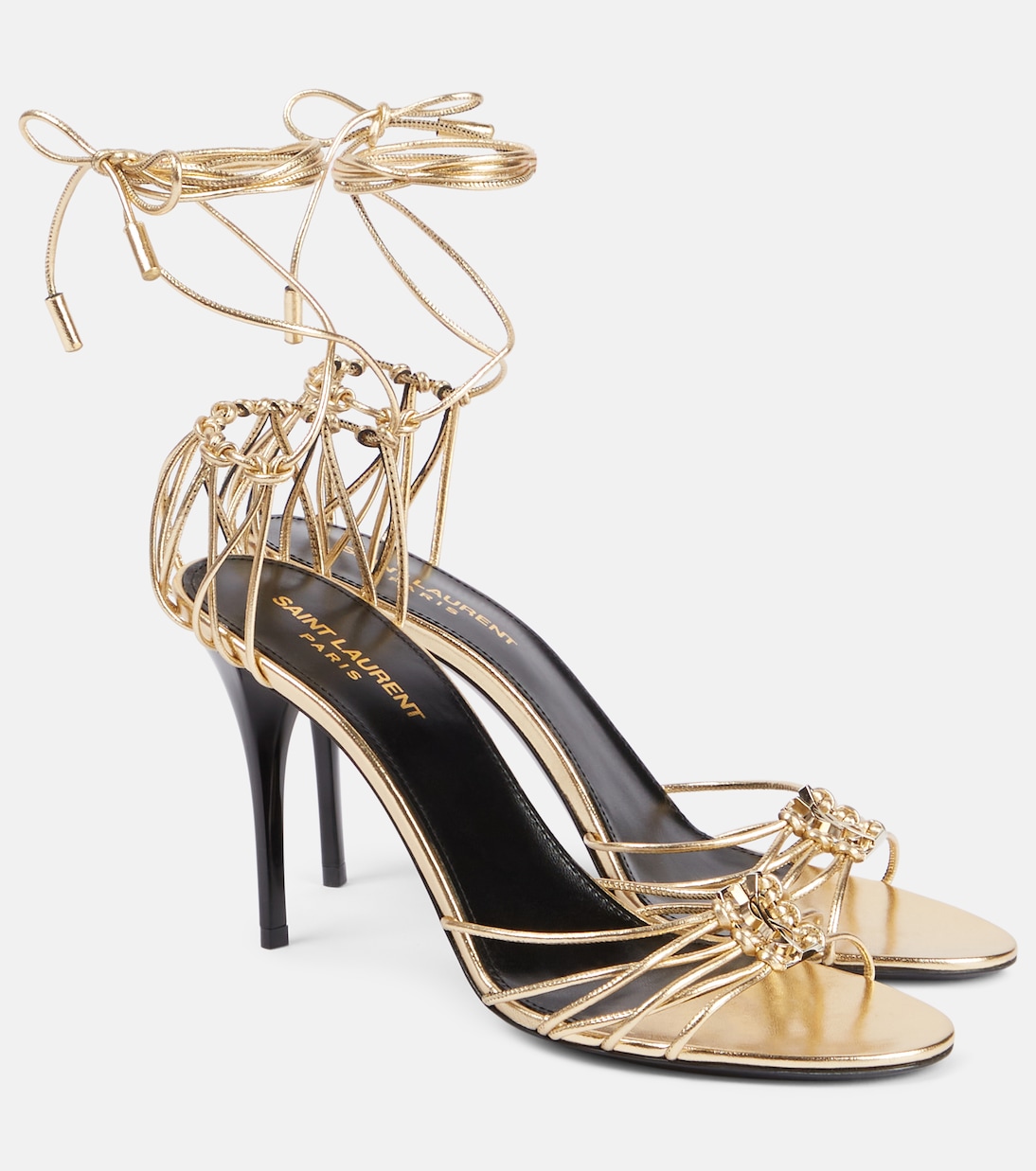 Босоножки кожаные Babylone 90 Saint Laurent, Egypt Or (Platino)