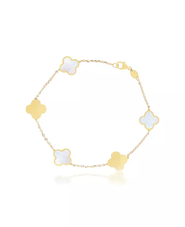 

Маленький браслет-клевер из перламутра и золота 14 карат The Lovery, white