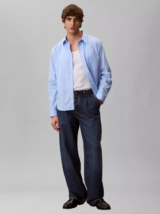 Хлопковая рубашка в полоску, стандартного кроя Calvin Klein, Blue Descent