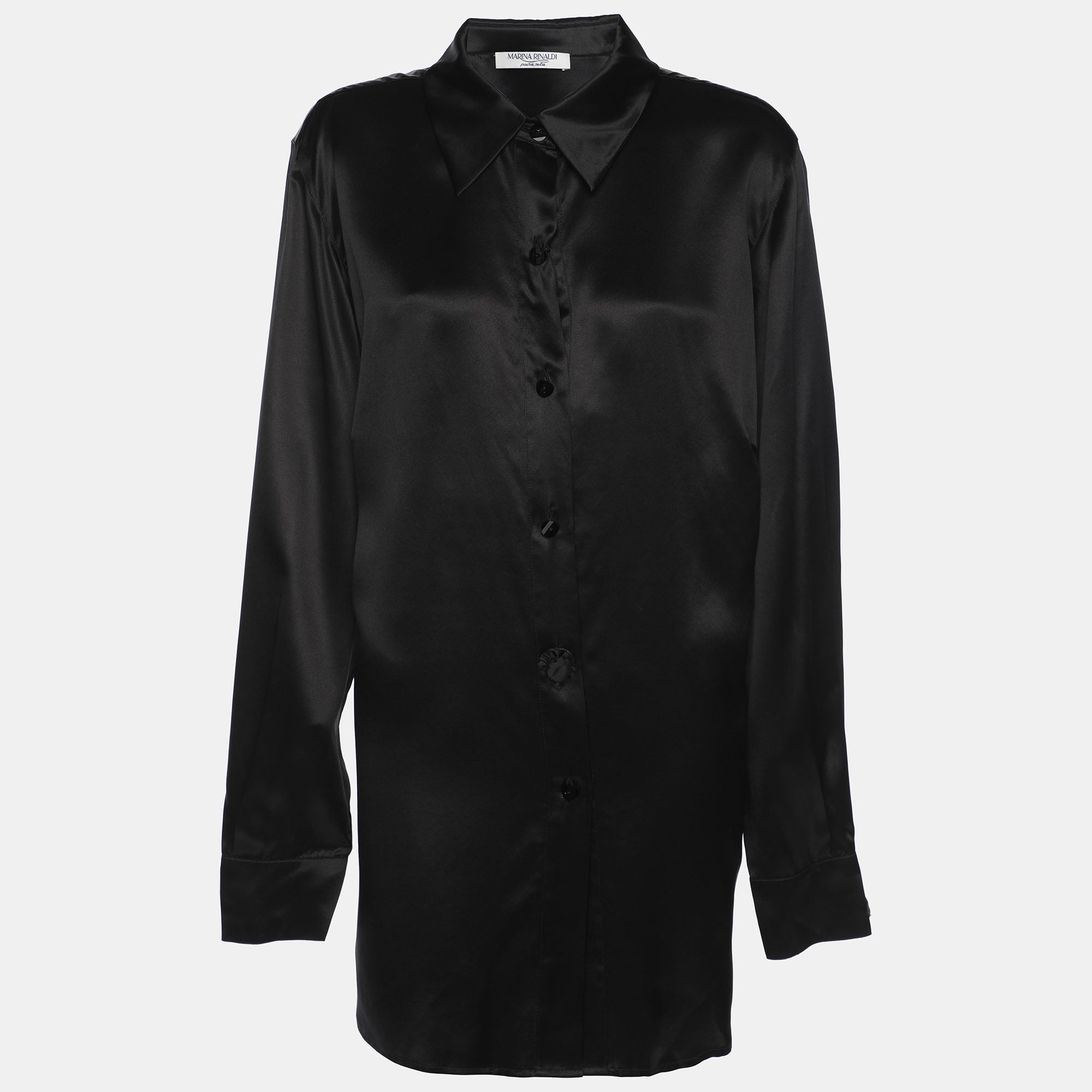 

Черная шелковая рубашка с длинным рукавом Марина Ринальди Marina Rinaldi, черный
