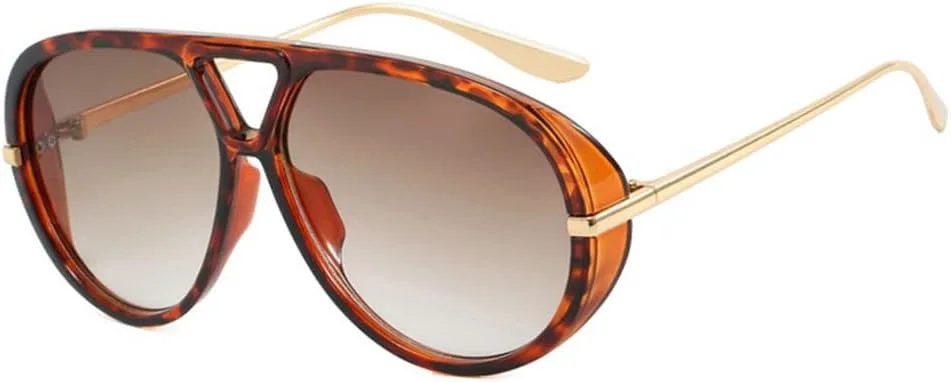 

Круглые солнцезащитные очки для женщин и мужчин в стиле ретро с двойной перемычкой, солнцезащитные очки с защитой от УФ-излучения UV400 HDUBFY, Leopard Tea