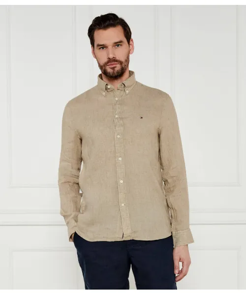 

Рубашка из льна, окрашенная пигментом Regular fit Tommy Hilfiger, бежевый