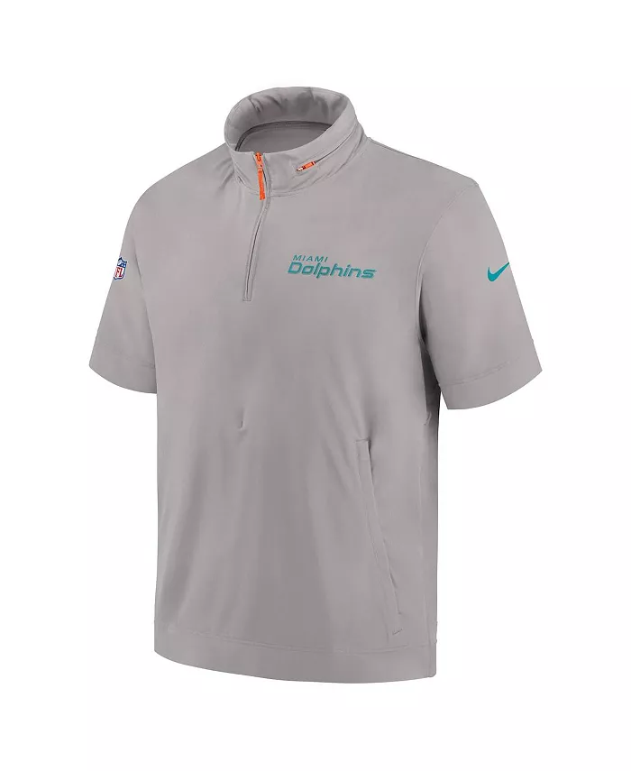 Мужская серая худи-полузип с коротким рукавом Miami Dolphins 2024 Sideline Coach Nike — фото 3