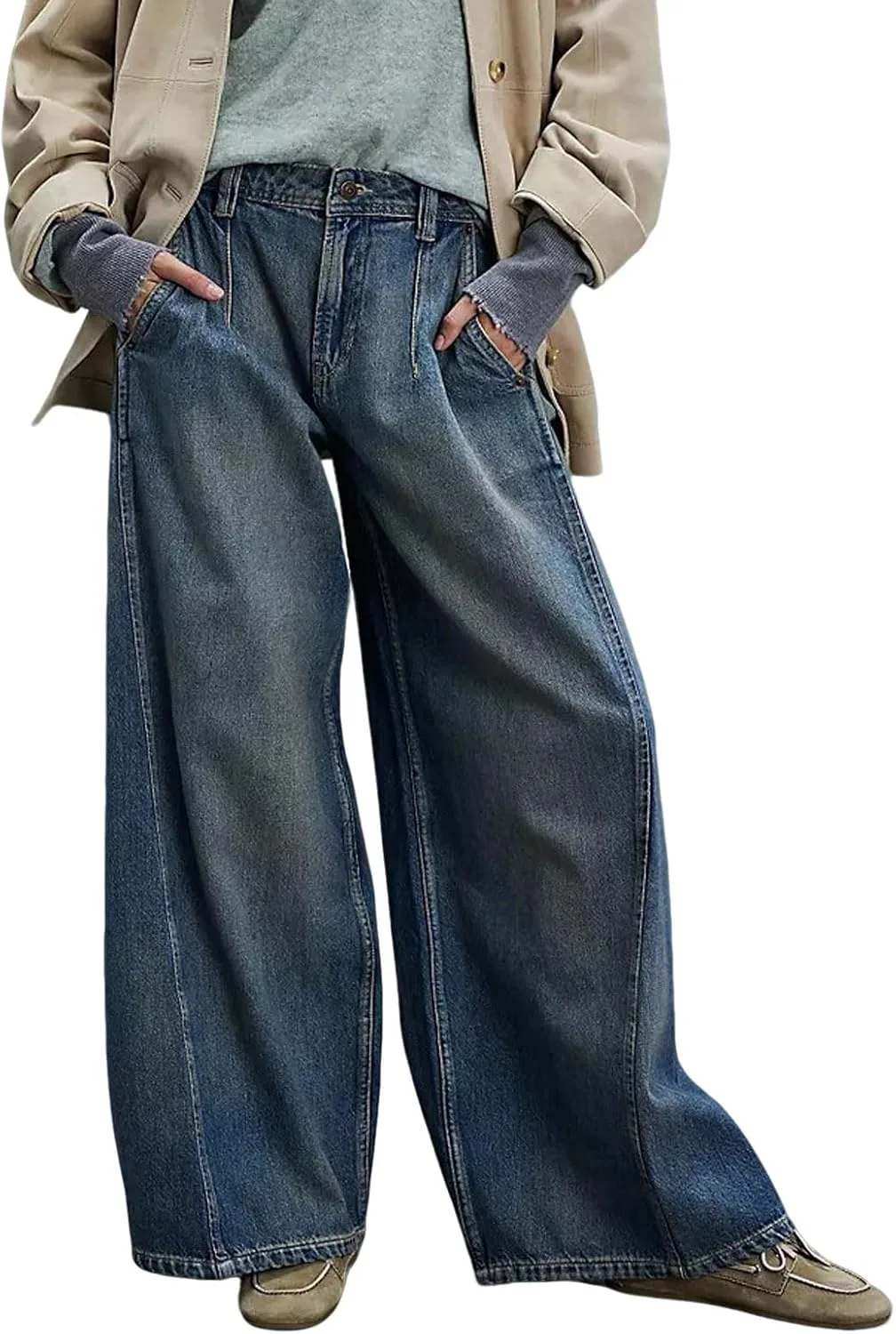 

Женские джинсы loveimgs Y2k Baggy Wide Leg с пачворком и карманами Palazzo