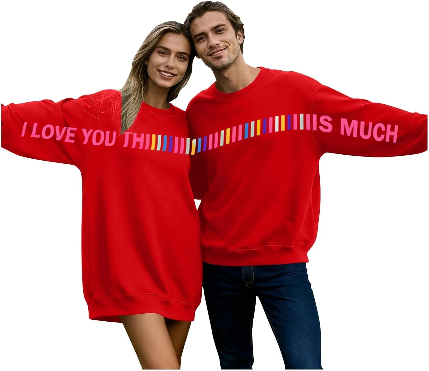 Толстовка I Love You This Much пара оверсайз с длинным рукавом и круглым вырезом для влюбленных Generic, красный