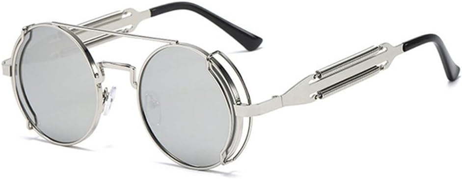 

Круглые солнцезащитные очки в стиле стимпанк для мужчин, в металлической оправе; зеркальные солнцезащитные очки для женщин, весенние очки с защитой от УФ-излучения UV400 HHZZYVY, Silver-silver