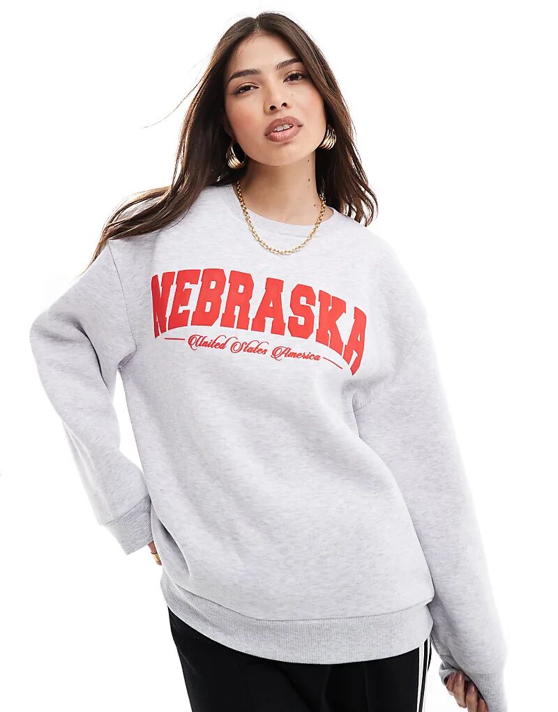 

Толстовка с рисунком Небраски в цвете ледяной меланж ASOS DESIGN