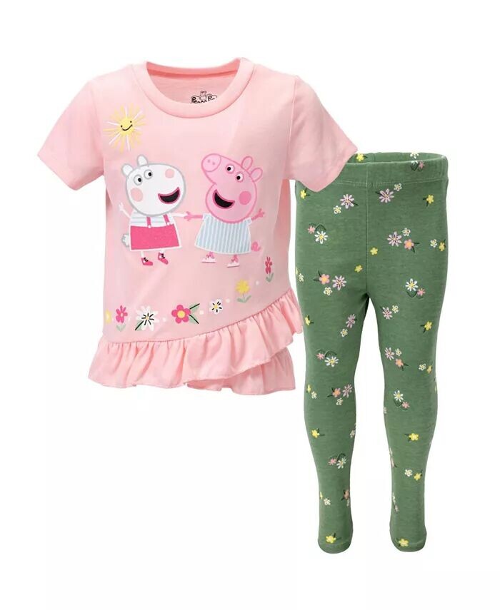 

Комплект из футболки и леггинсов с баской для девочек Peppa Pig, розовый