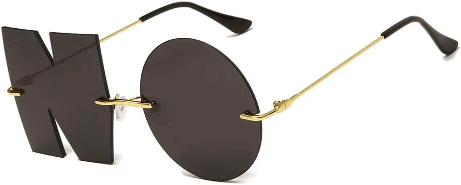 

Солнцезащитные очки без оправы с нерегулярным дизайном, без буквы «NO», для мужчин и женщин, с защитой от ультрафиолета UV400, в уличном стиле (черные) ENTHYI, Black