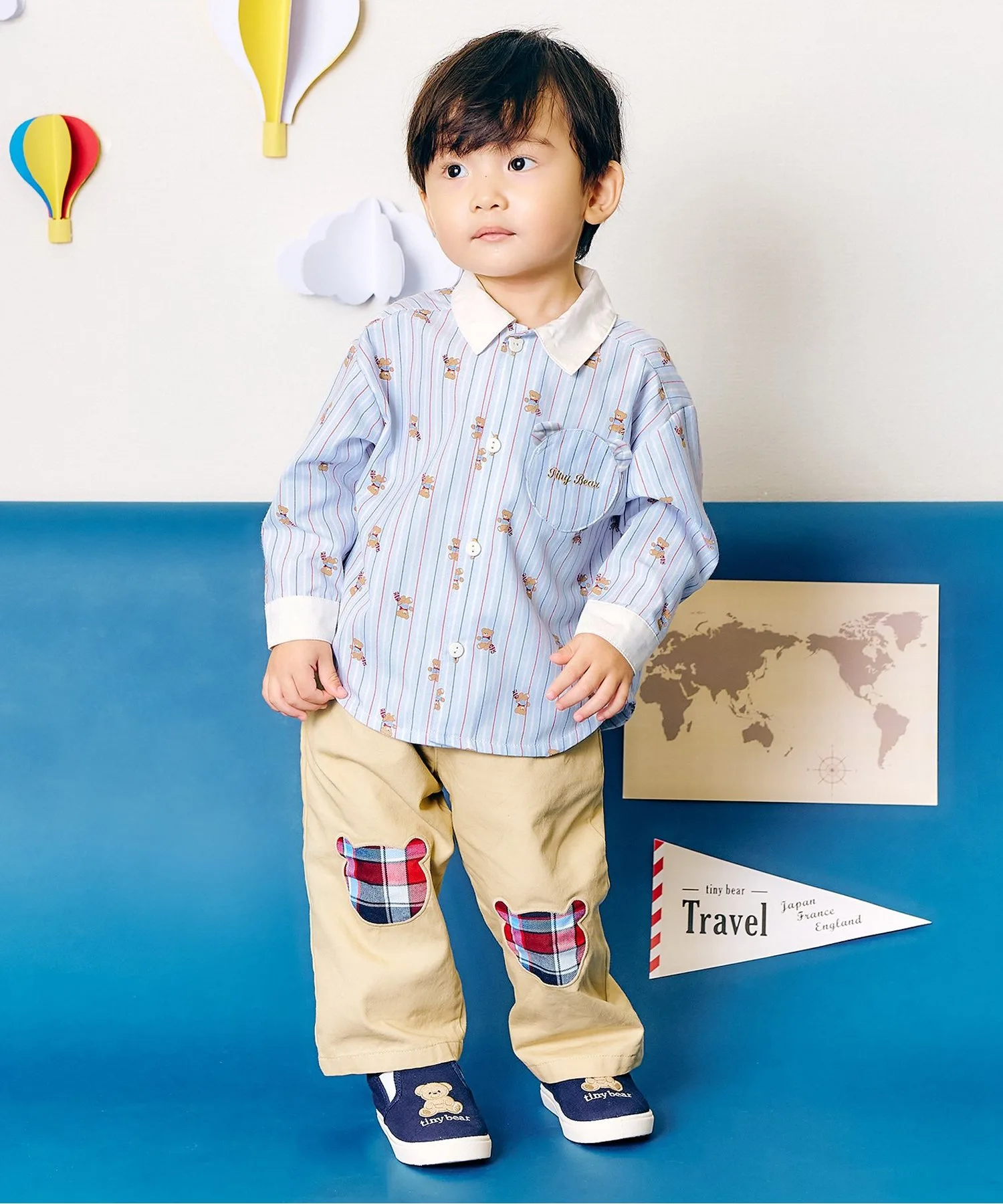 Детские штаны с вышивкой Tiny Bear apres les cours клетчатые — фото 4