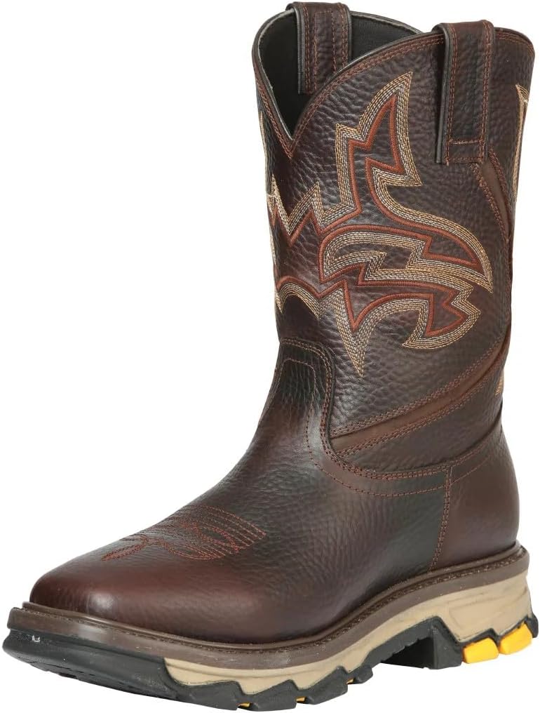 

Мужские ботинки для родео Bulls Fight, коричневые, из натуральной кожи, с квадратным носком, на резиновой подошве, прочные, легкие, удобные, средняя высота голенища, вестерн стиль, для работы на ранчо и повседневной носки, ручная работа Generic