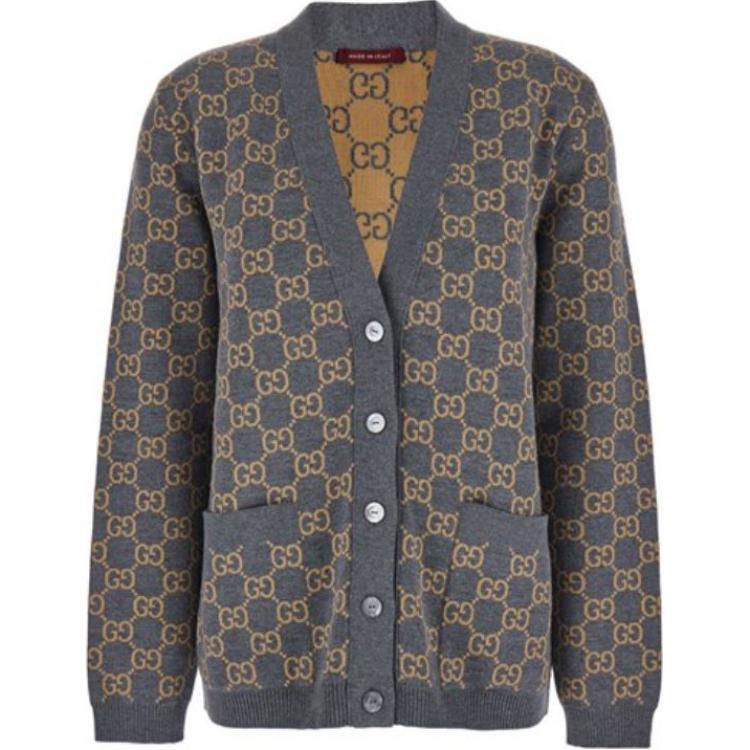 Реверсивный кардиган Gg Jacquard на пуговицах GUCCI, серый — фото 3