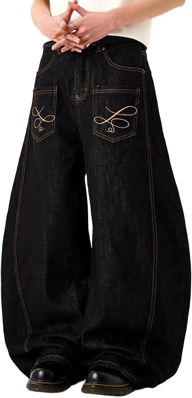 

Nutriangee джинсы baggy barrel wide leg для мужчин и женщин в стиле streetwear y2k