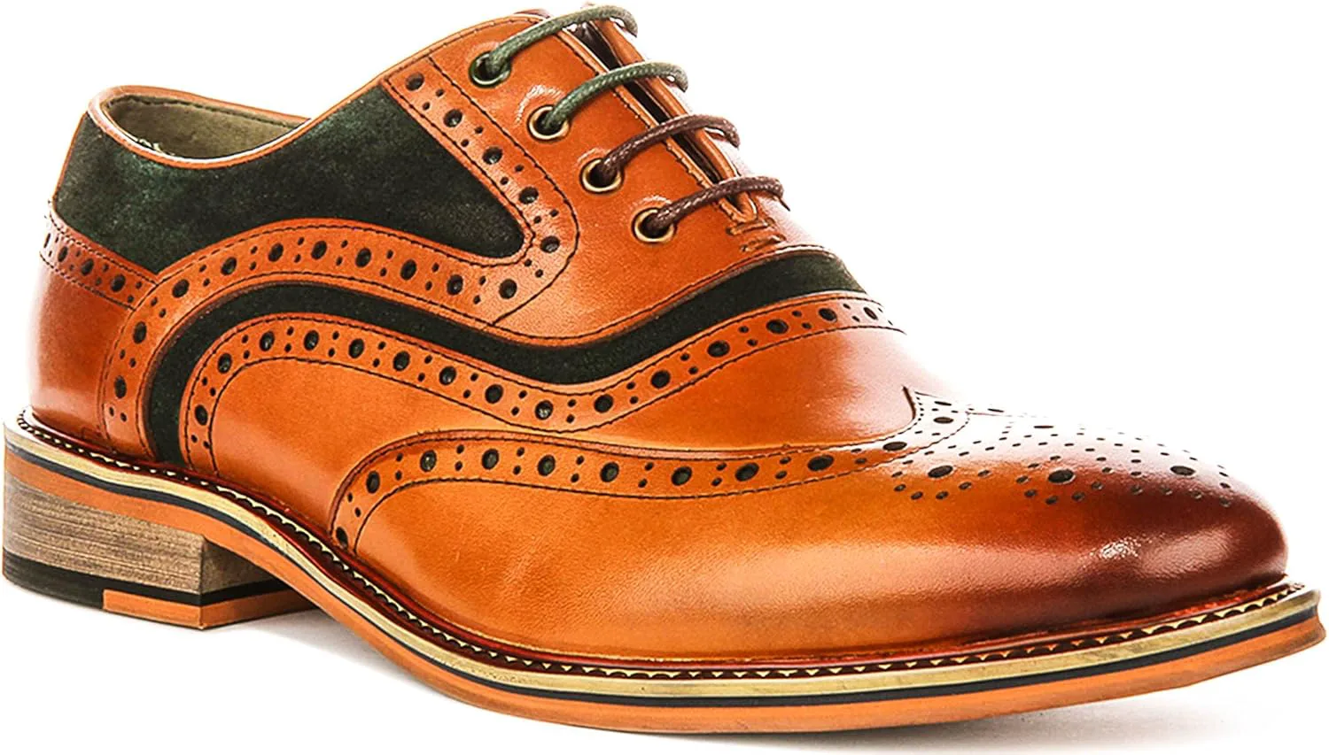 Мужские туфли Justinreess England Bryan A-Suede комбинированные броги с крылышками, зеленый