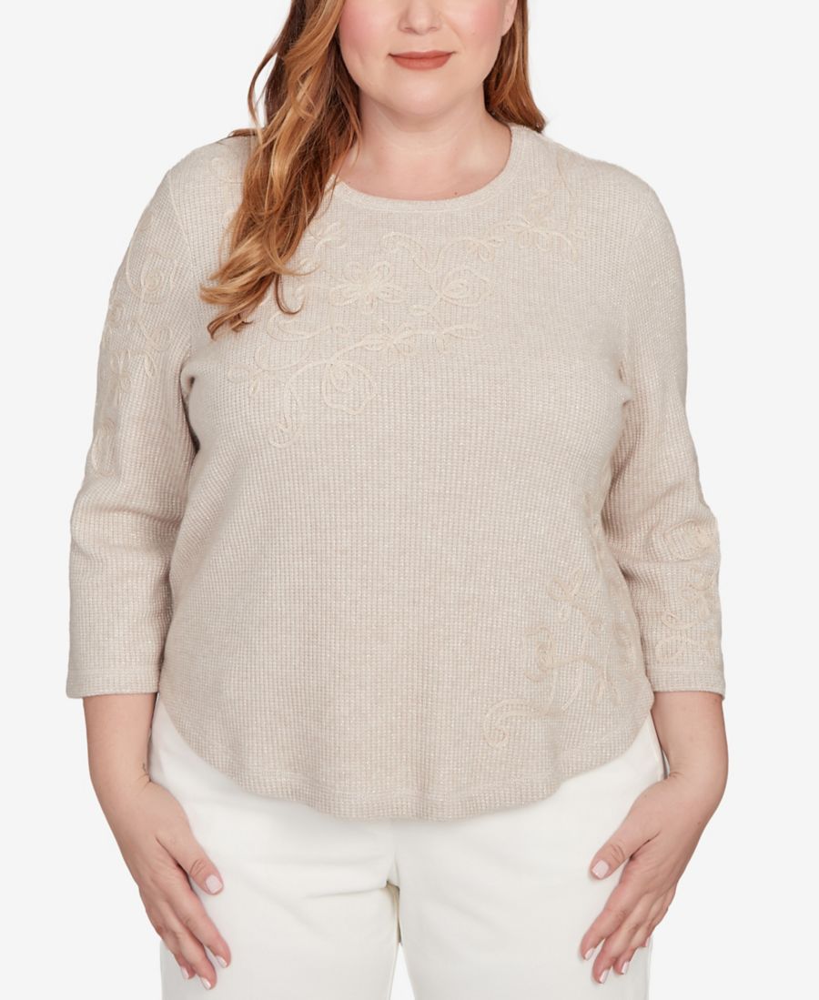 

Асимметричный вязаный топ Vienna с цветочным узором и сутажем, больших размеров Alfred Dunner, Latte