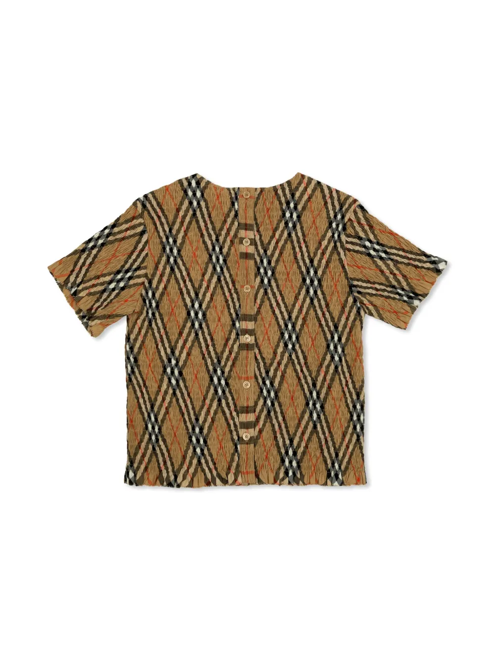 Клетчатая футболка со сборками BURBERRY KIDS, коричневый — фото 2