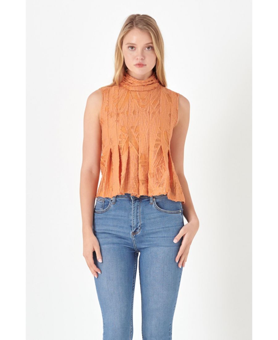 

Женский плиссированный топ без рукавов с эффектом выгорания English Factory, Orange