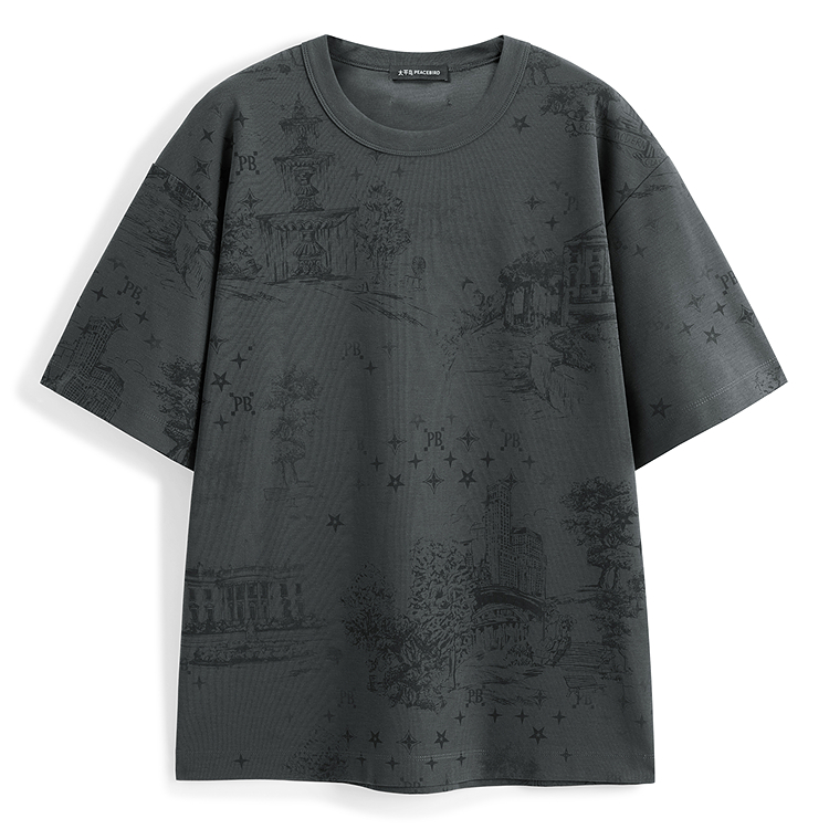 

Футболка мужская с принтом Subtle Texture, короткий рукав PEACEBIRD MEN, cold lava серый 1