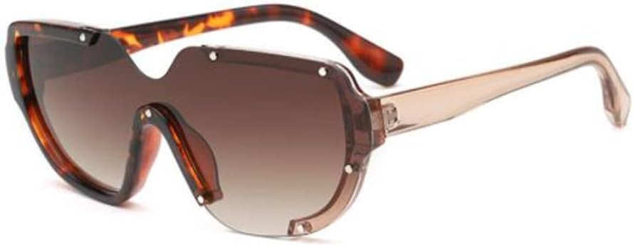 

Солнцезащитные очки унисекс с интегрированными боковыми заклепками из поликарбоната, защита от ультрафиолета, цельная конструкция PUB, Champagne Leopard Pattern Frame Gradually Grey Flakes