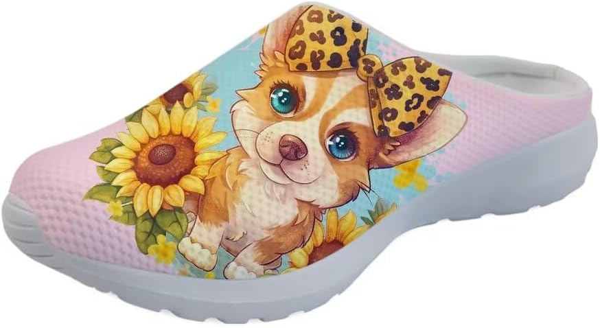 

GLENLCWE Blue Dolphin Butterfly Мужские садовые сабо, женские слоги с мягкой сеткой Mules Сандалии для ходьбы Легкая обувь для медсестры, Corgi Sunflower