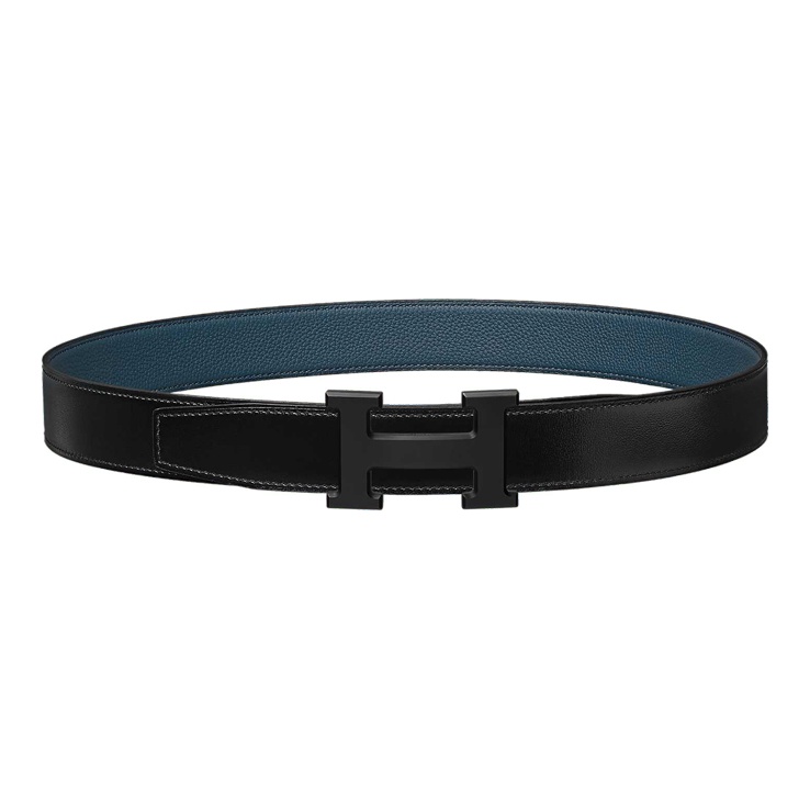 

HERMES Кожаный ремень Constance для мужчин, Prussian Blue/Black
