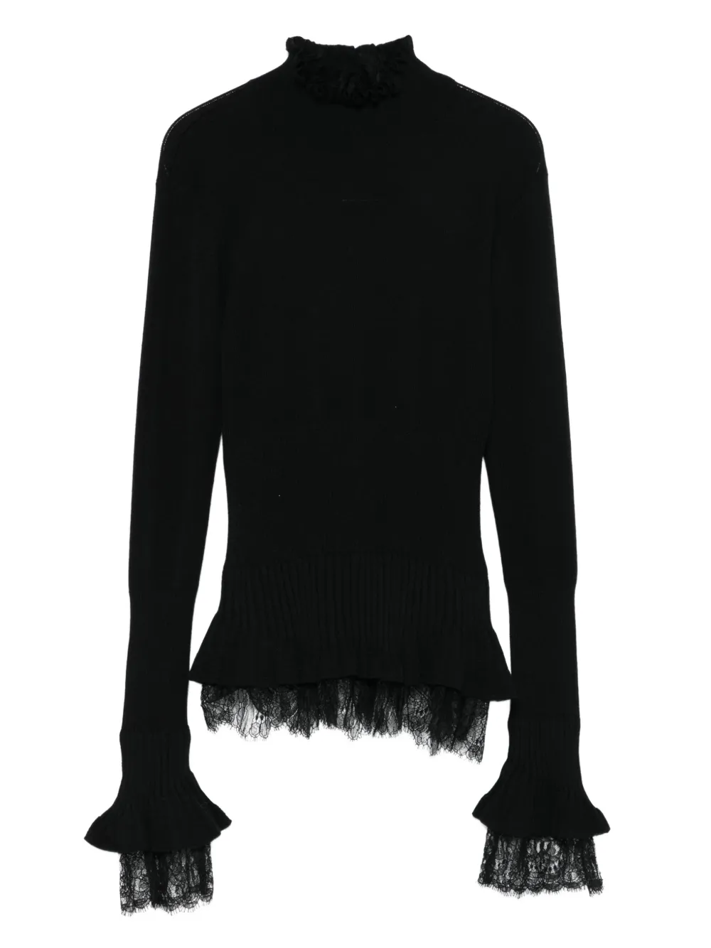 

Свитер с оборками и кружевом Ermanno Scervino, черный
