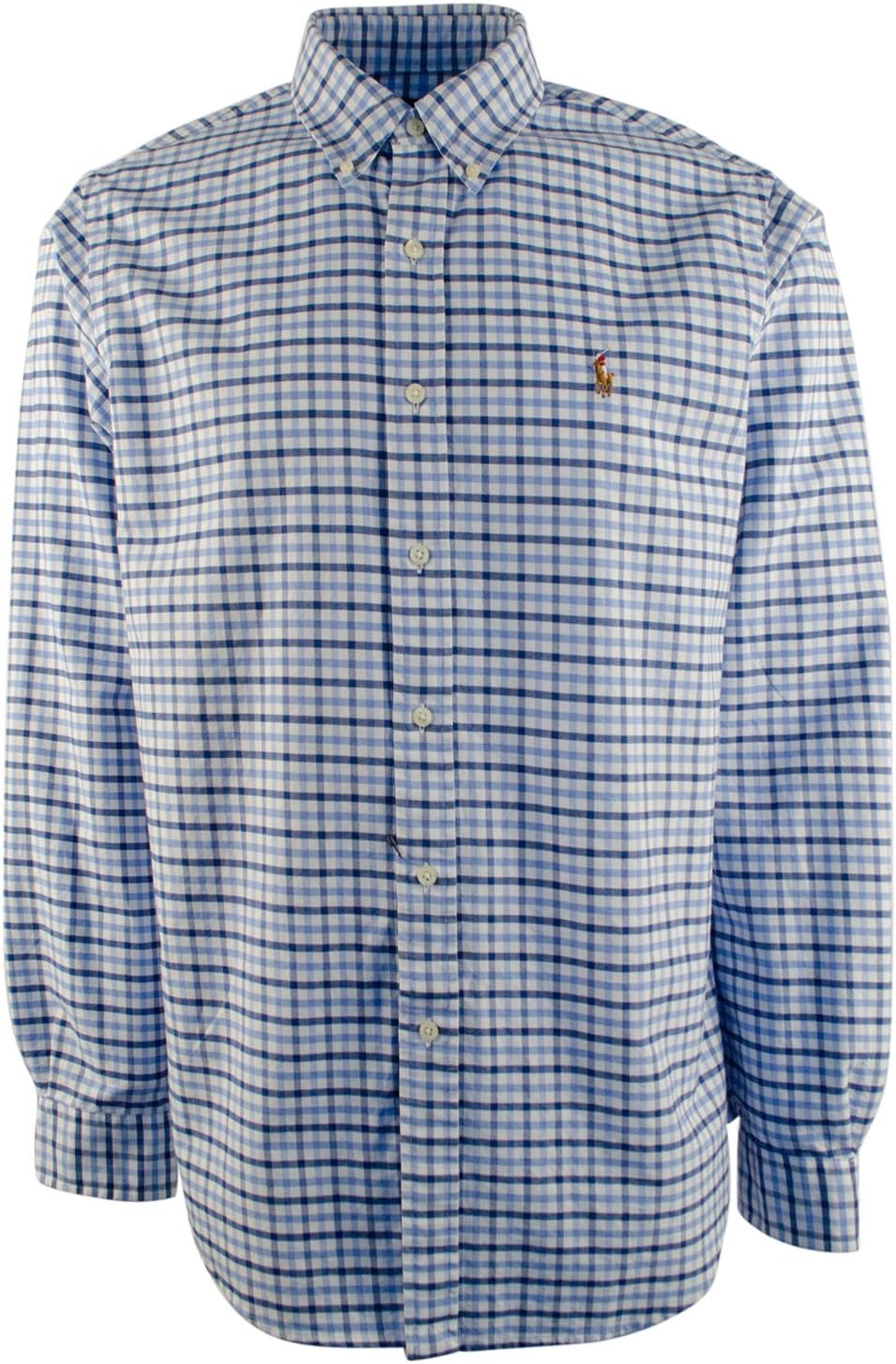 

POLO RALPH LAUREN Мужская классическая рубашка Oxford Button Down в клетку Tattersall, Steel Blue