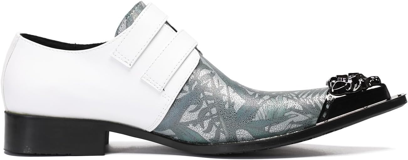 Мужские лоферы Santimon Mens, праздничные, повседневные, с металлическим носком и пряжкой, на каблуке, кожаные лоферы, западная мода, бальные, диско, смокинговые летние туфли для мужчин и мальчиков, белый — фото 3