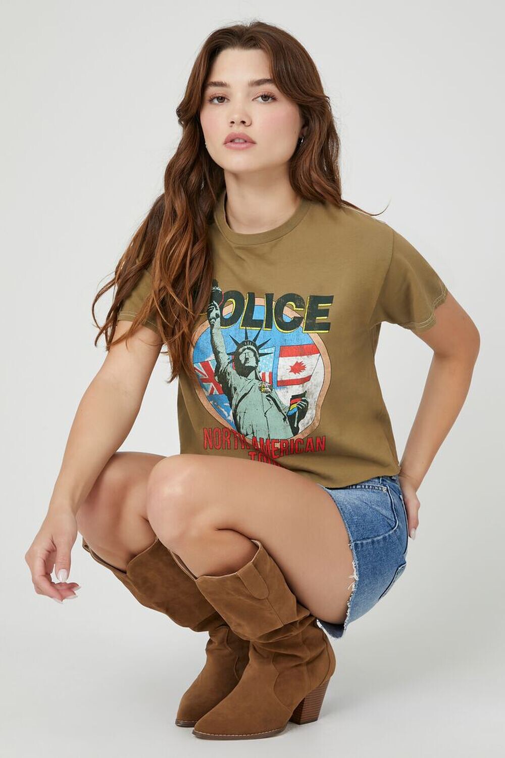 

Укороченная футболка с рисунком The Police Forever 21, коричневый