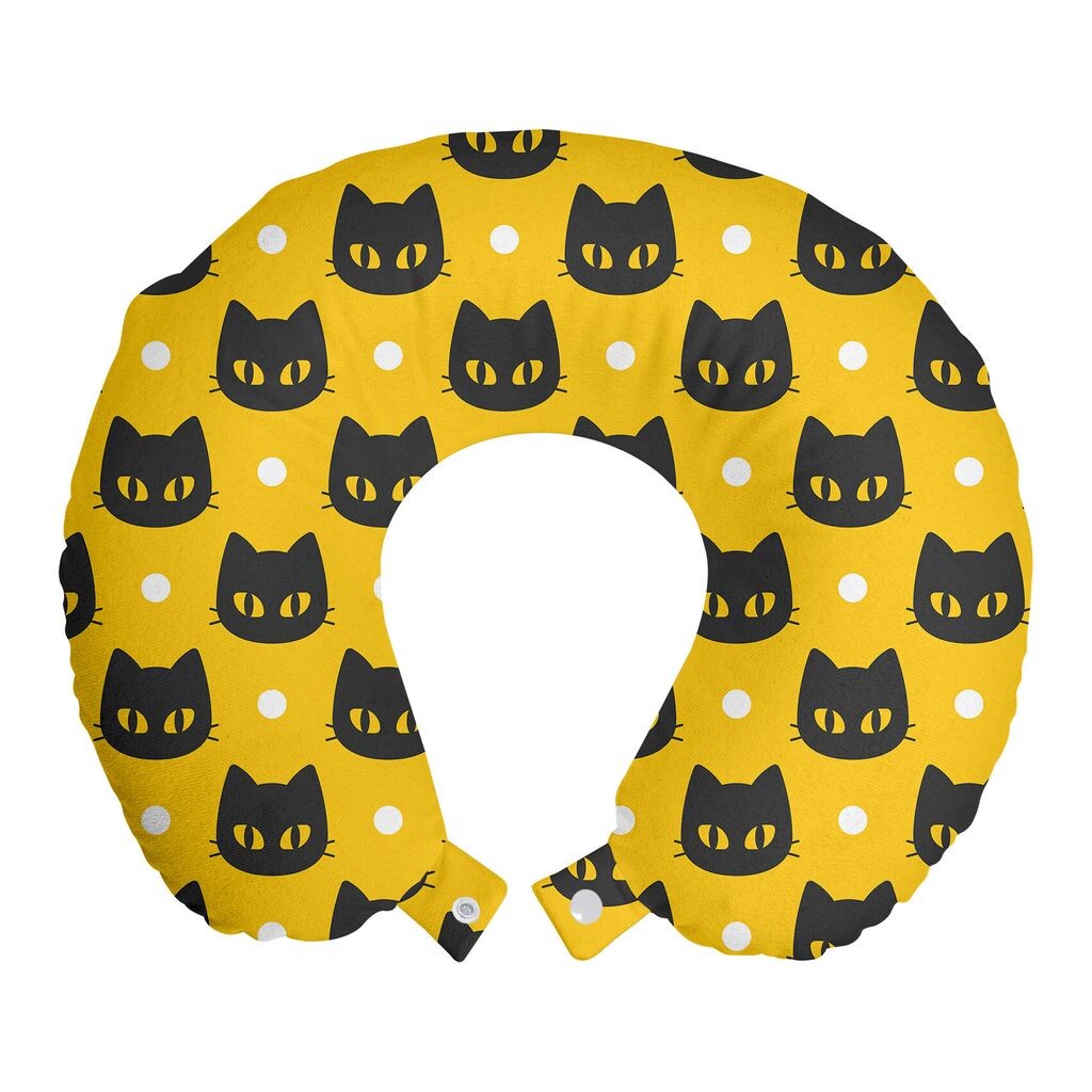 

ABAKUHAUS Подушка для путешествий для кошек, поддержка шеи, Funny Dark Kittens and Dots, пенопластовые дорожные принадлежности для самолетов и автомобилей, 30x30 см, темно-серый, оранжевый, белый