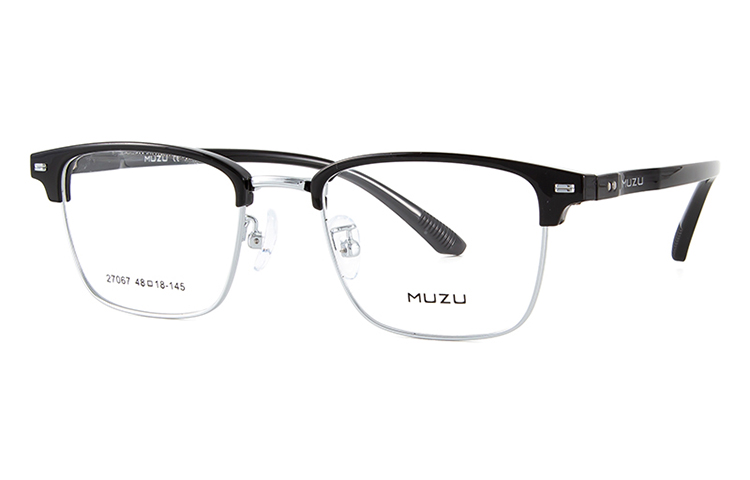 

MUZU Оправы для очков унисекс из нержавеющей стали TR90, Black and silver 0 degree anti-blue light flat mirror