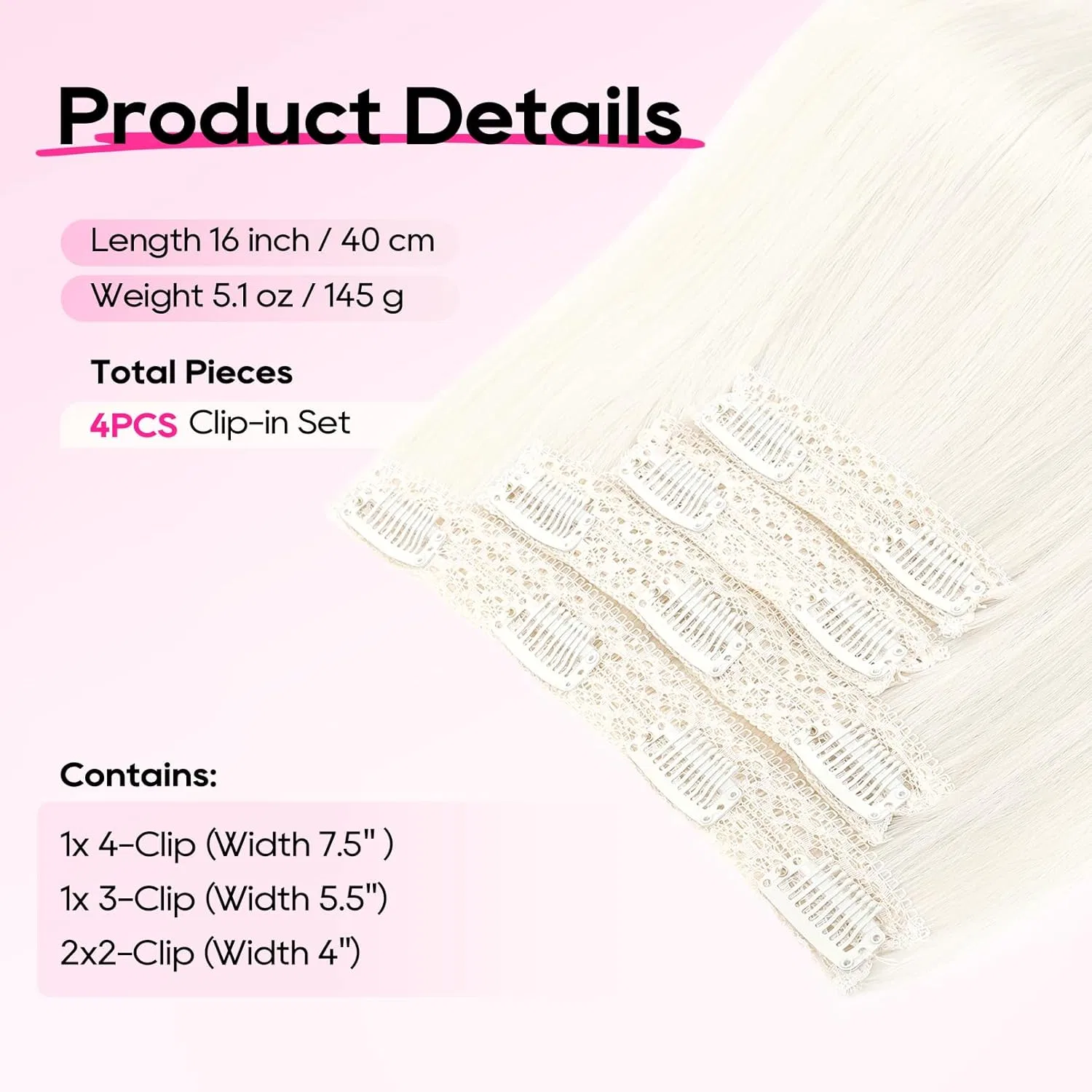 Накладные волосы REECHO Clip-in Extensions 4 штуки Reecho, Platinum Blonde — фото 2