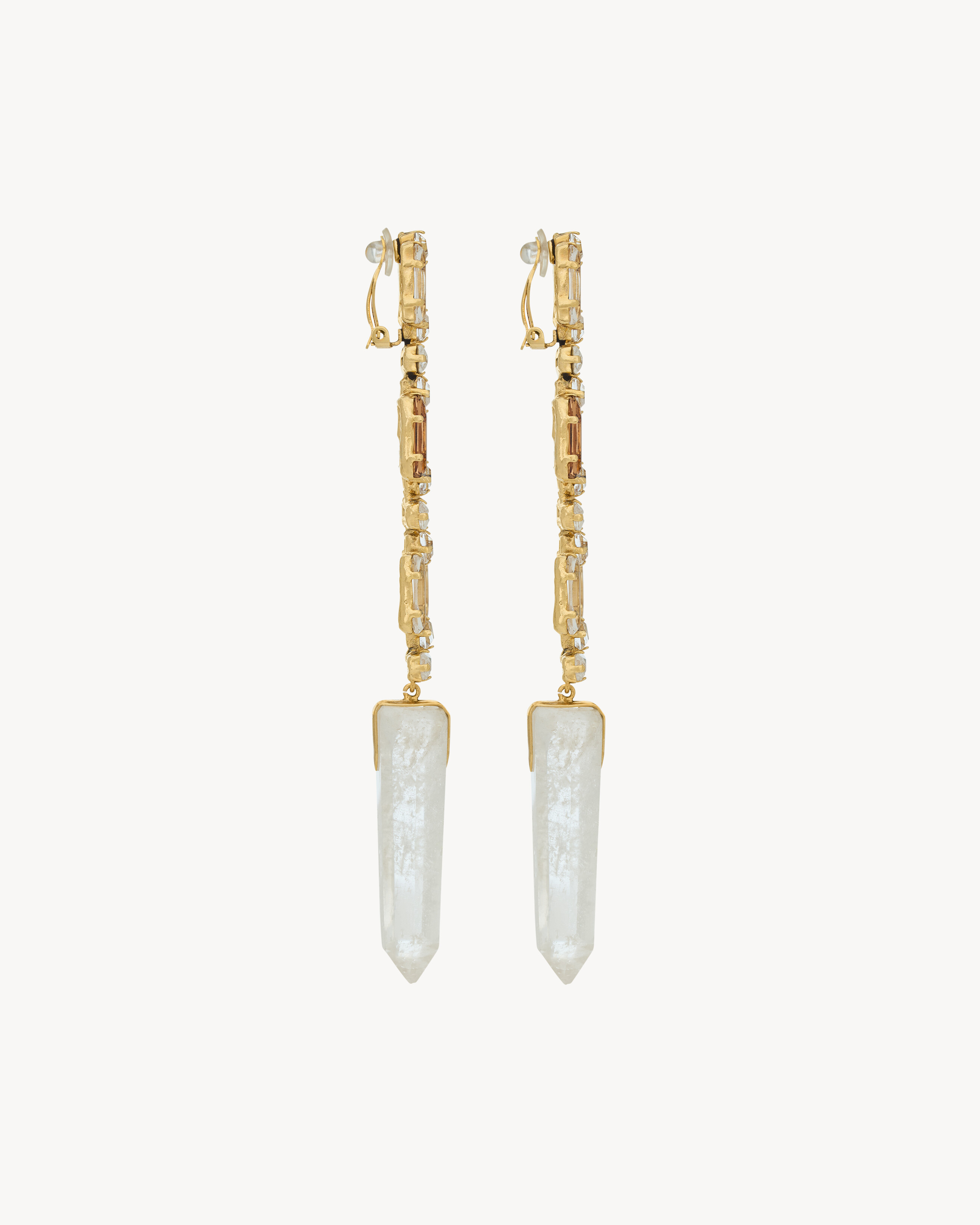Серьги-обелиски из горного хрусталя и стекла Saint Laurent, золото — фото 2