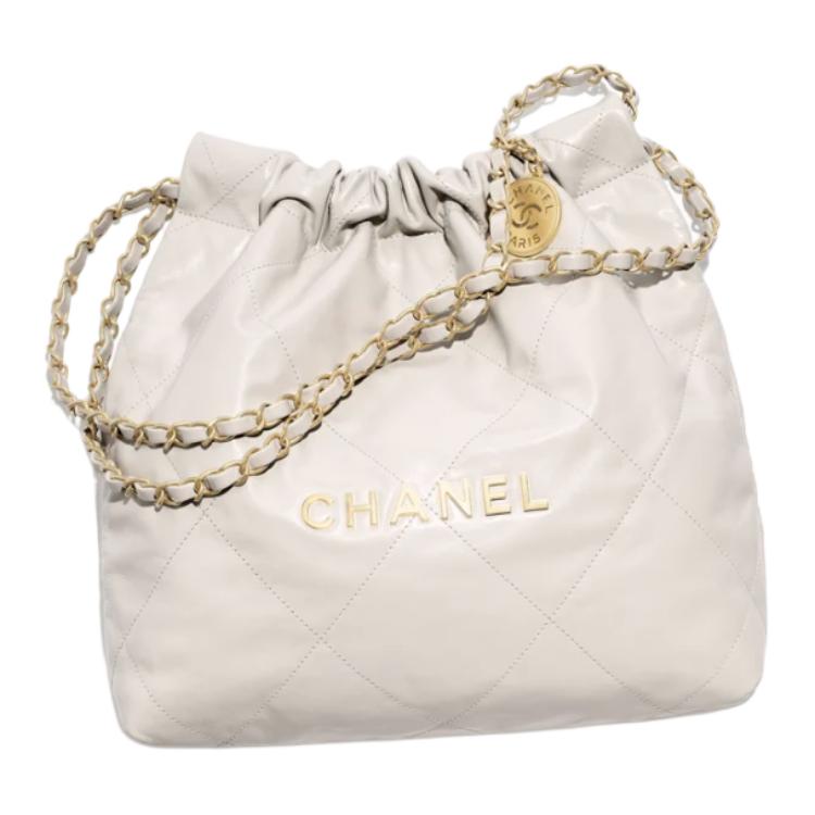 

CHANEL Мини-сумка хобо из телячьей кожи светло-серого цвета