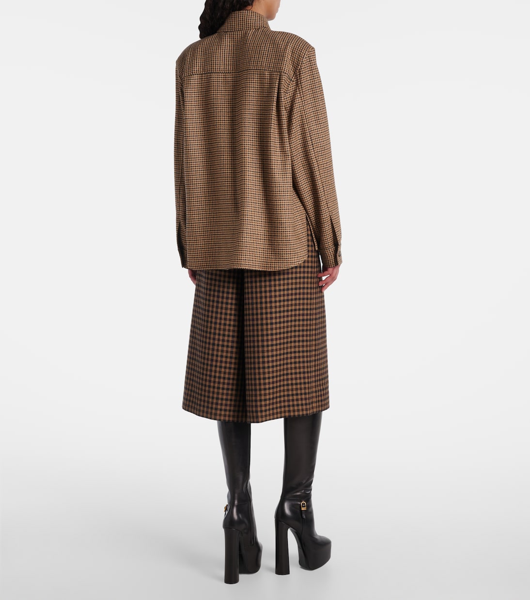 Рубашка с рисунком гусиная лапка Saint Laurent, Beige/Marron/Noir — фото 3