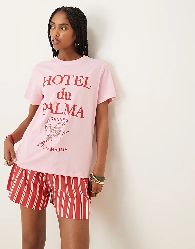 

Футболка ASOS DESIGN классического кроя с принтом «Пальма» розового цвета