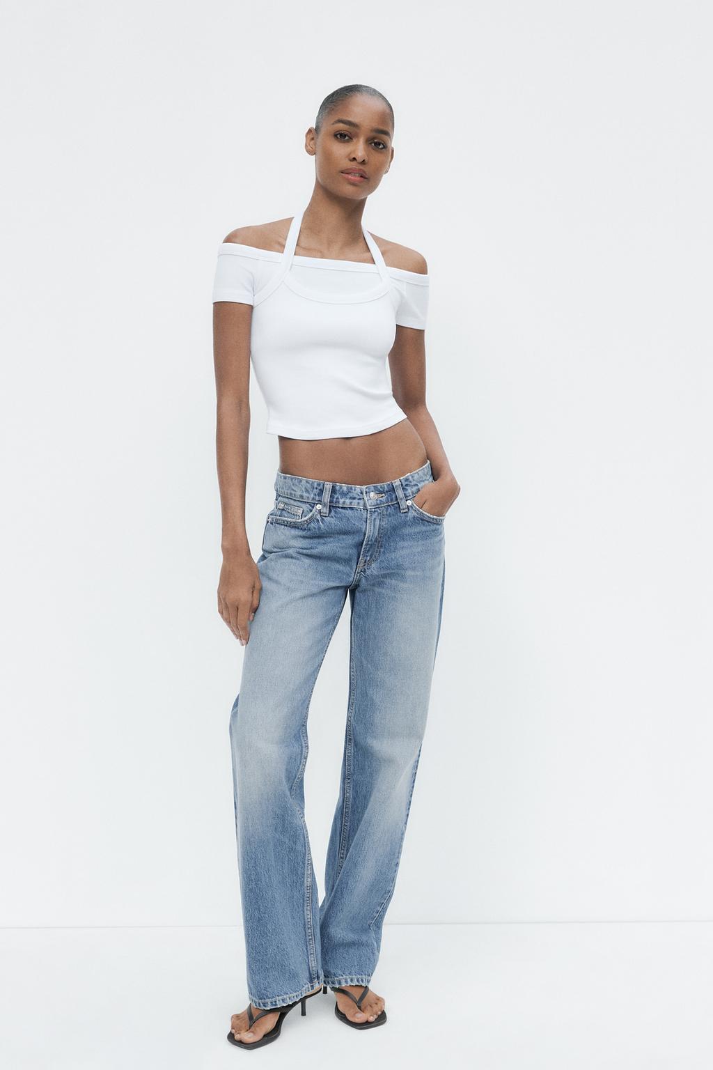 

Прямые джинсы trf с низкой посадкой ZARA, синий