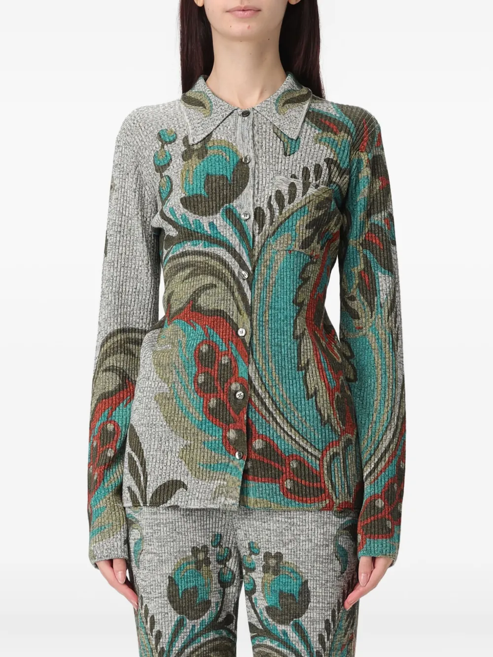 

Рубашка в рубчик с узором «пейсли» Etro, серый