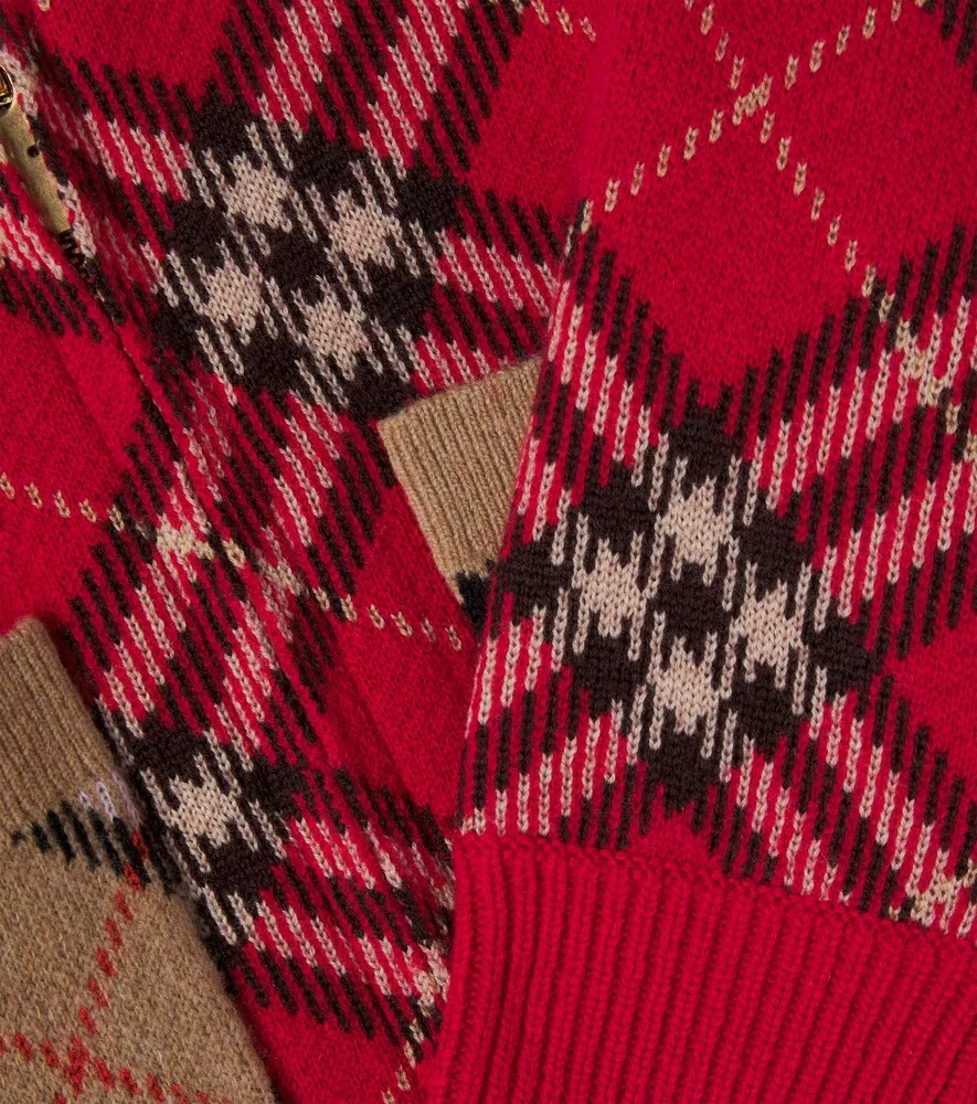 Шерстяной кардиган Burberry в клетку Burberry Kids, красный — фото 3