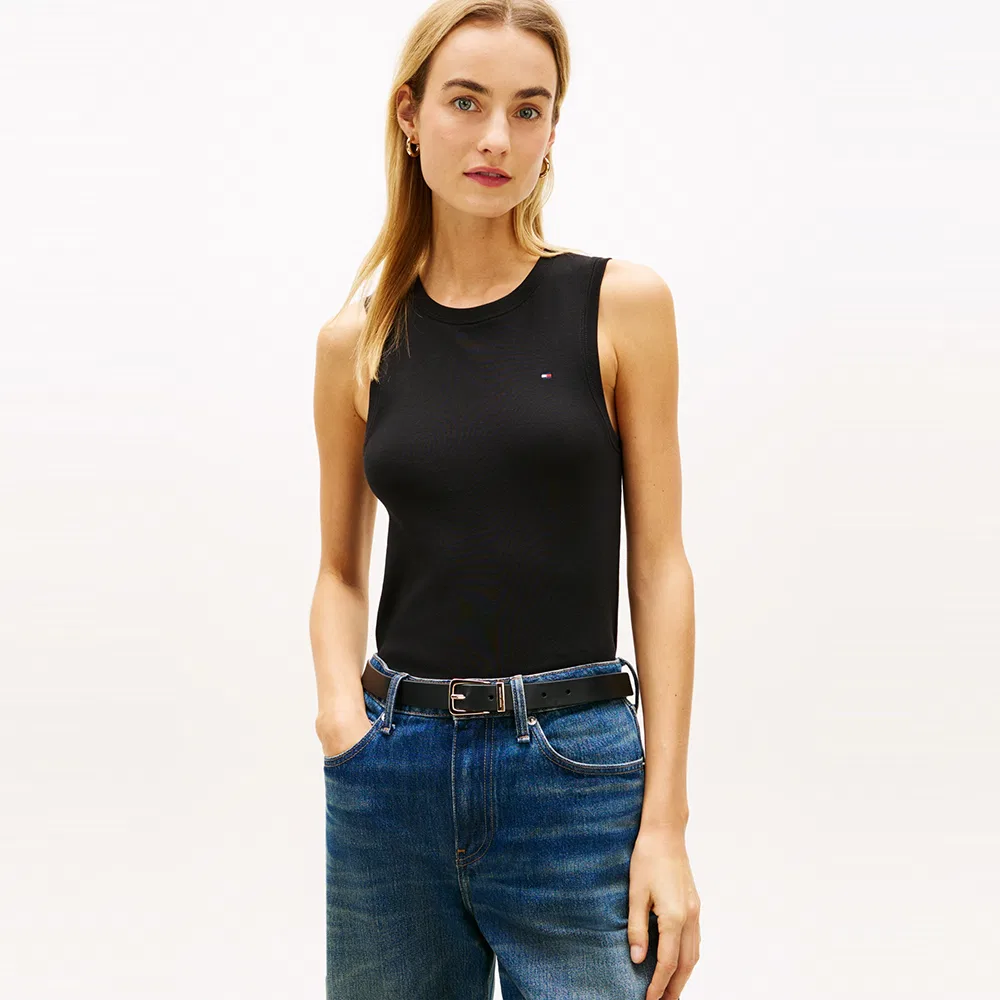 Женский хлопковый ребристый топ-майка Tommy Hilfiger Women чёрный