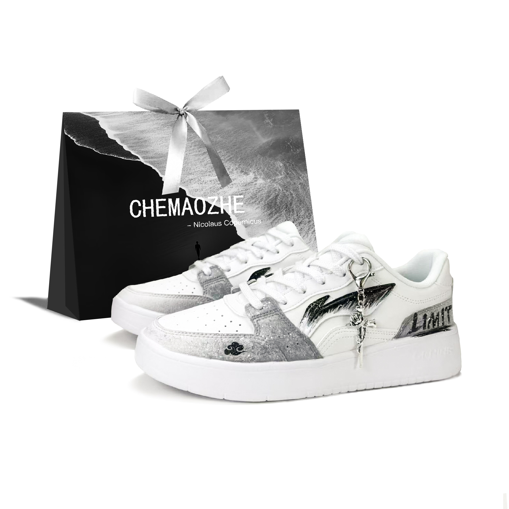 

Мужские низкие скейтбордные кроссовки Li Ning Sycee с амортизацией и износостойкостью, черные с белыми элементами