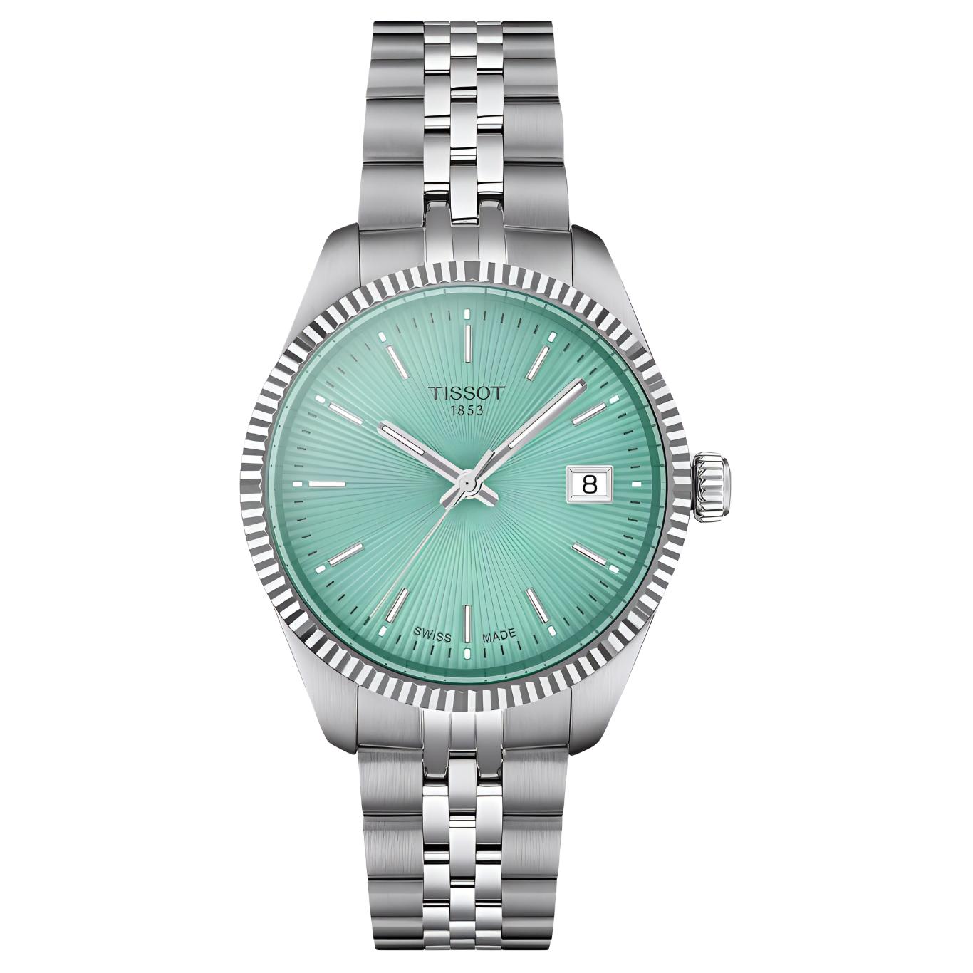

TISSOT Часы Treasure Ring Series Quartz Movement Women's Watch Watch 34mm Green Dial Stainless Steel Case Steel Strap, Green Dial