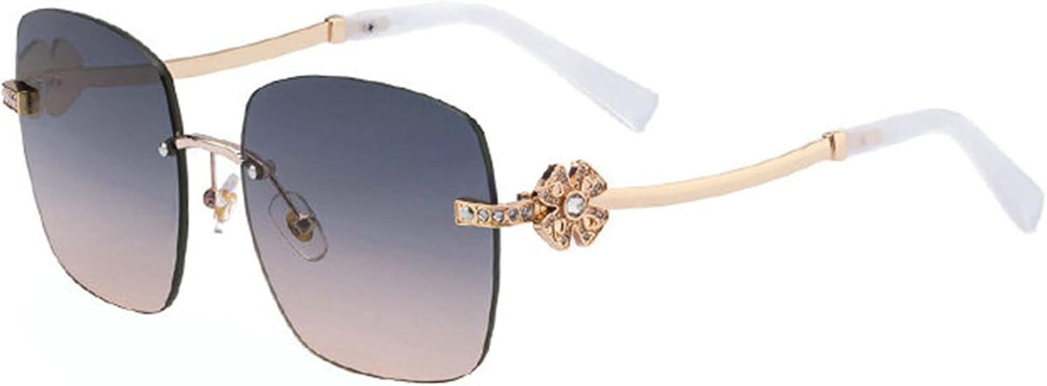 

Willochra Классические большие солнцезащитные очки без оправы квадратной формы для женщин, металлическая оправа, линзы с алмазной огранкой, цветочные тона, цвет шампанского, C7