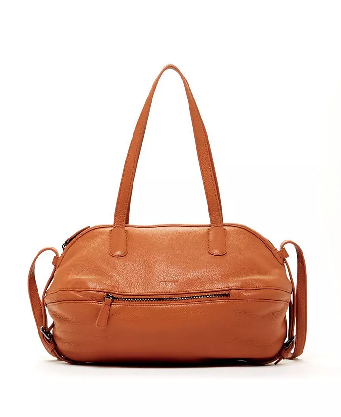 

Кожаная сумка-портфель коричневая, женская сумка через плечо SUSU, коричневый