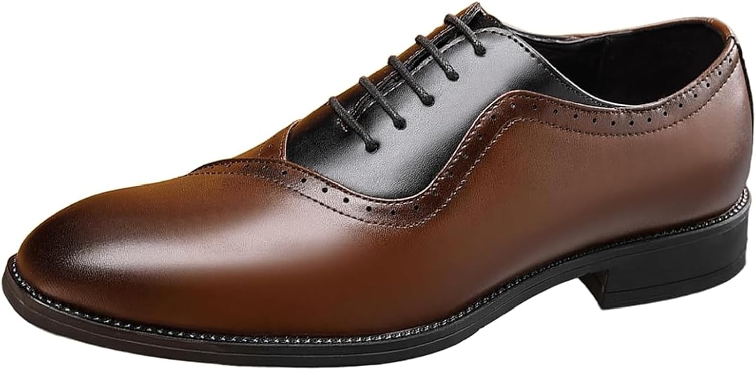 

Мужские кожаные двухцветные оксфорды дерби с шнуровкой, низкие повседневные деловые туфли для офиса, свадебные и формальные мероприятия Xinduoyu, коричневый
