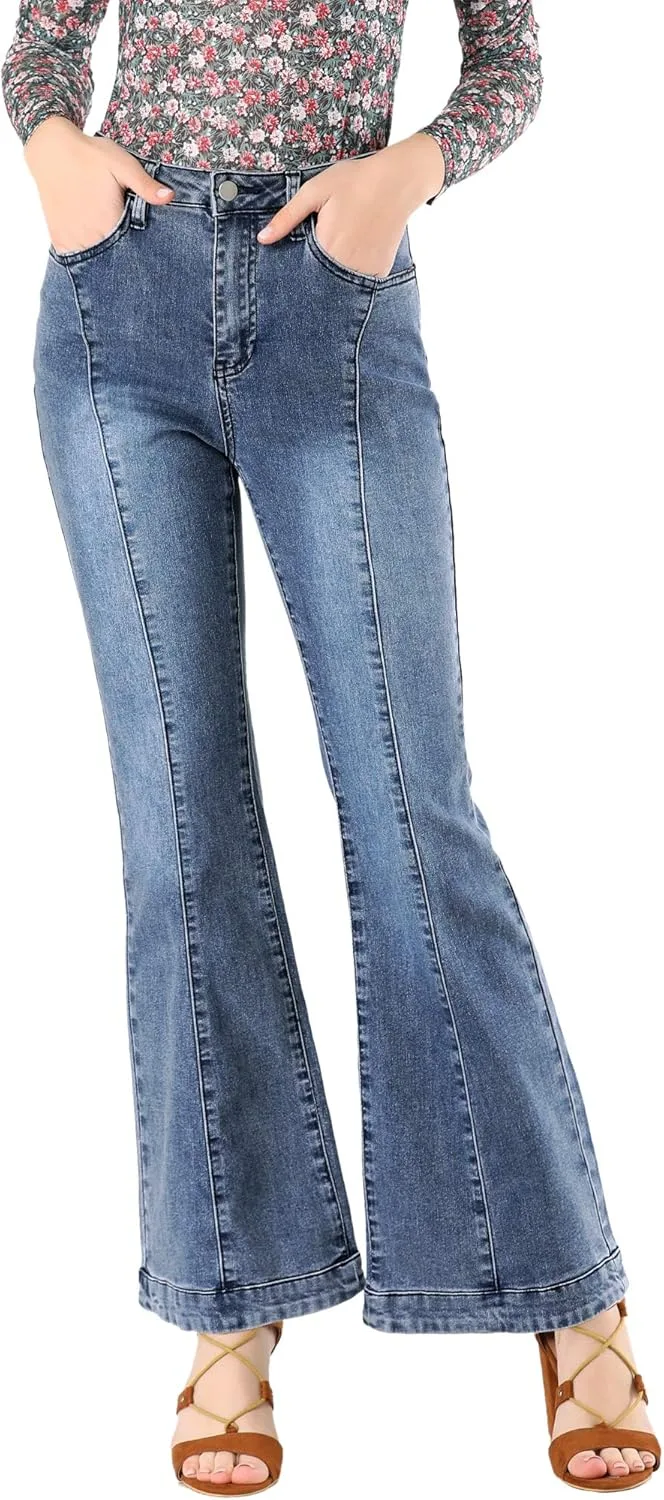 

Allegra K джинсы женские High Waist Flare Retro Stretchy Denim Bell Bottom
