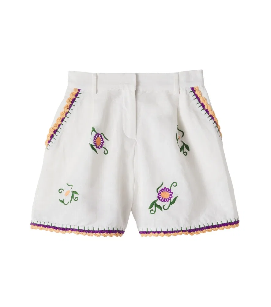 Вышитые льняные и хлопковые шорты Stella McCartney Kids, белый